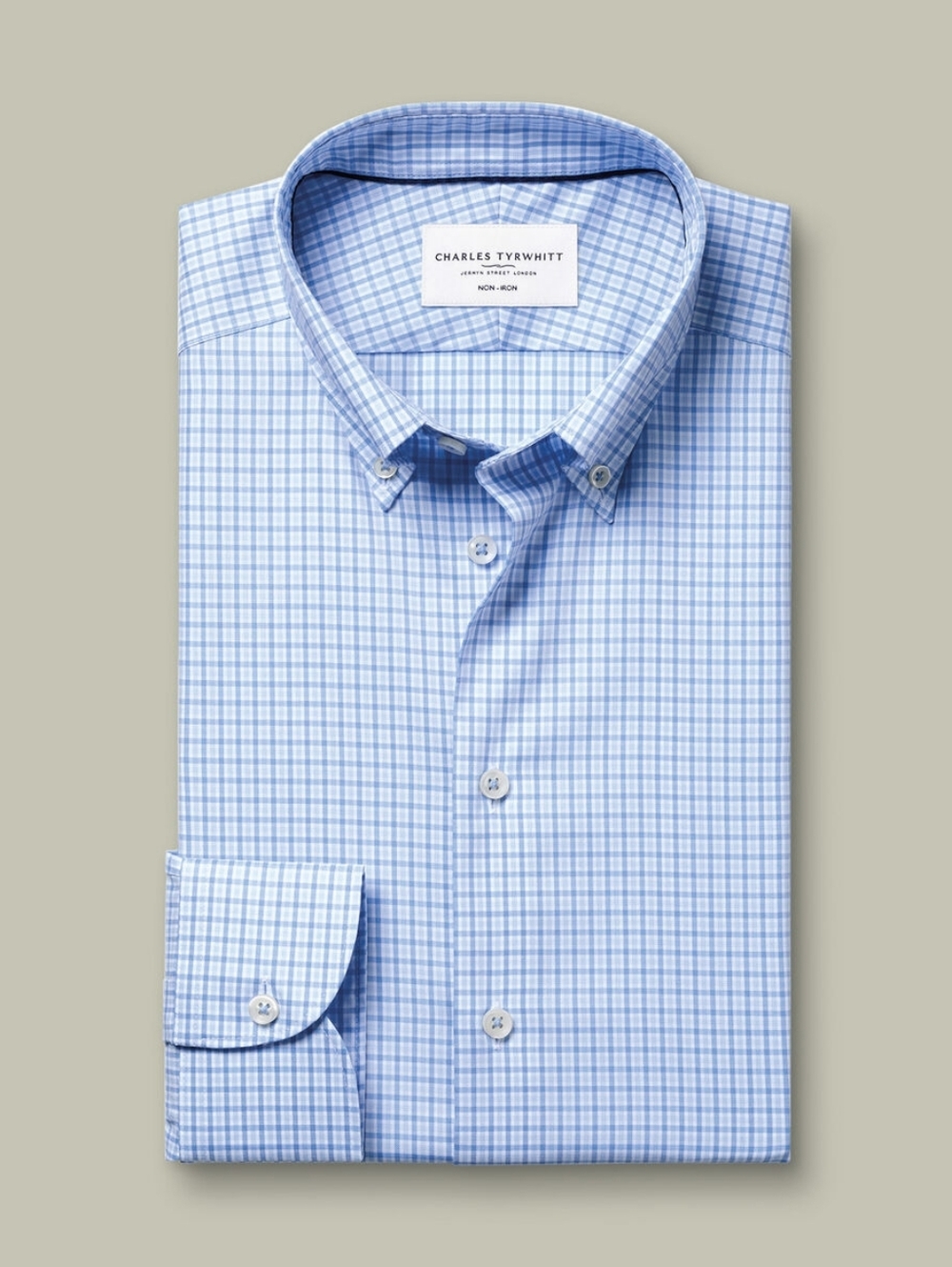 Charles Tyrwhitt Light Blue Windowpane Dress Shirt - CLASSIC - 16.5 NECK - Picture 7 of 11